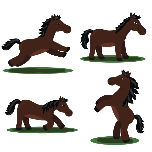 矢量组卡通马孤立的白色背景。图片下载