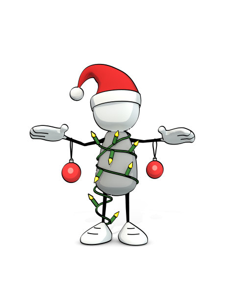 小个子粗人戴着圣诞帽装饰成圣诞树图片下载