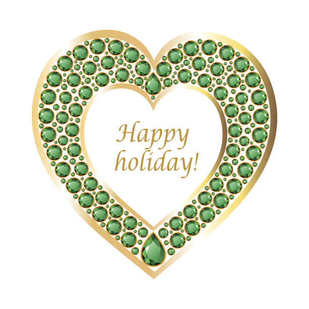祖母绿的心在一个金框架向量卡图片下载