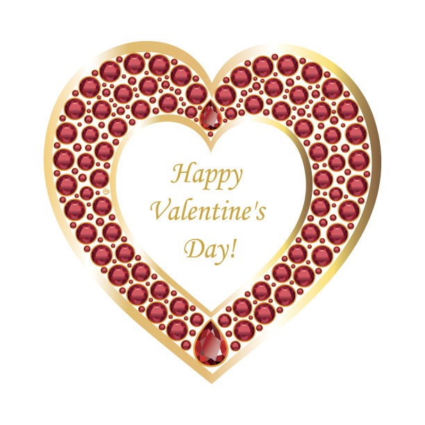 红宝石之心在黄金框架矢量卡上图片下载