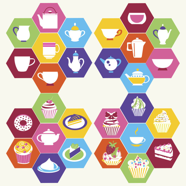 喝茶时间，茶杯，壶和纸杯蛋糕甜点-插图图片下载