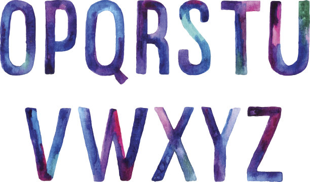 手绘水彩字体，字母O-Z素材图片