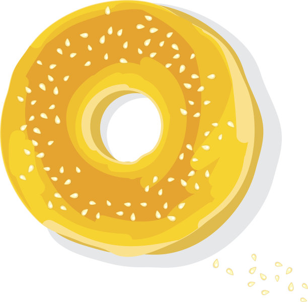 快餐百吉饼与种子平面风格海报上的白色图片下载