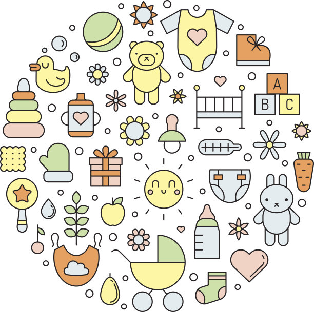 宝贝(女孩和男孩)可爱的轮廓矢量圆背景。图片下载