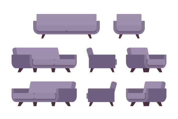 一套复古的淡紫色沙发和扶手椅图片下载