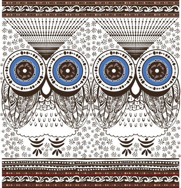 水平模式猫头鹰矢量插图图片下载