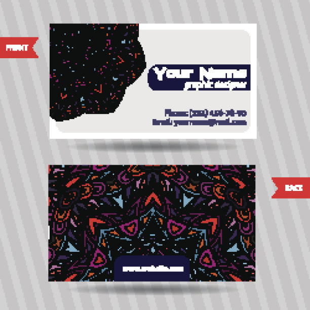 矢量模板一套与涂鸦彩色装饰名片图片下载