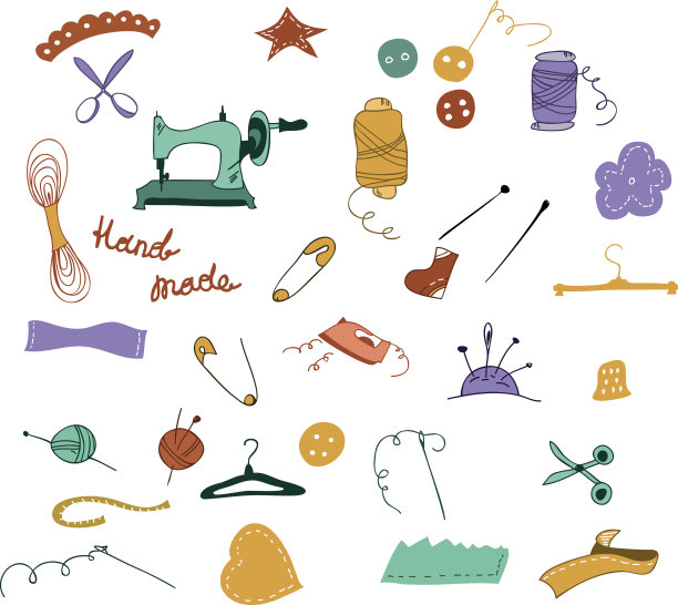 手绘彩色套装缝纫工具图片下载