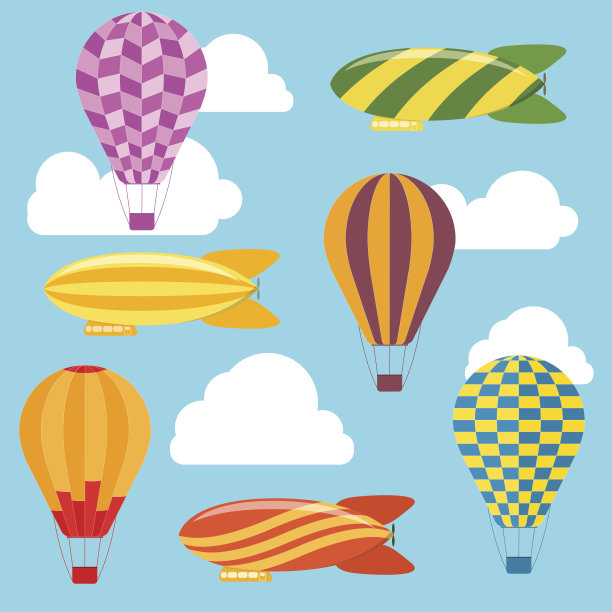 气球和飞艇背景。向量图片下载