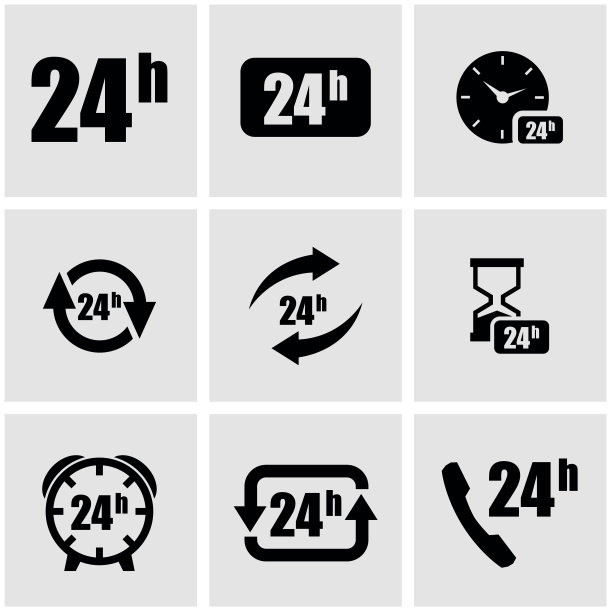 矢量黑色24小时图标集图片下载