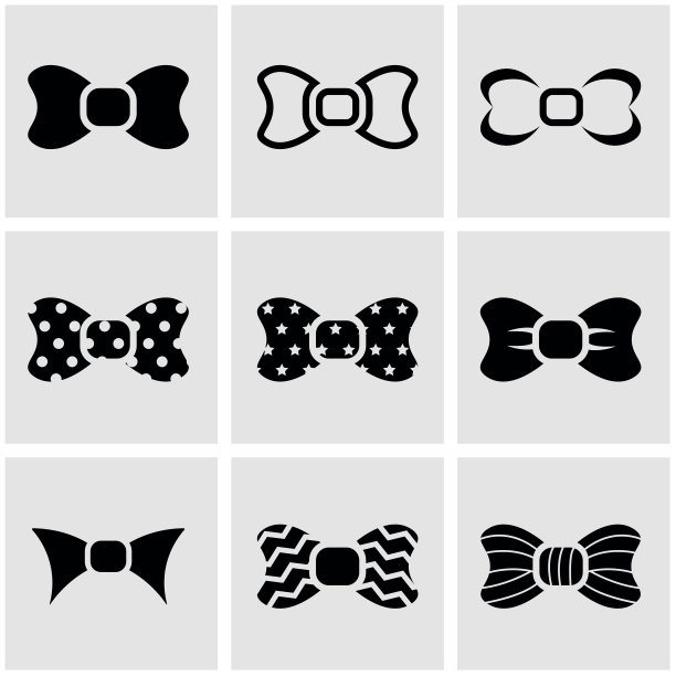 向量黑色蝴蝶结图标设置图片下载