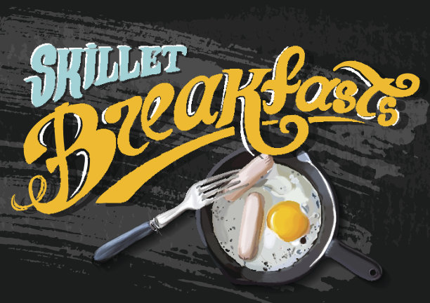 早餐的海报。煎蛋和香肠。矢量图图片下载