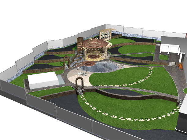 郊区庭院景观，3d渲染图片下载