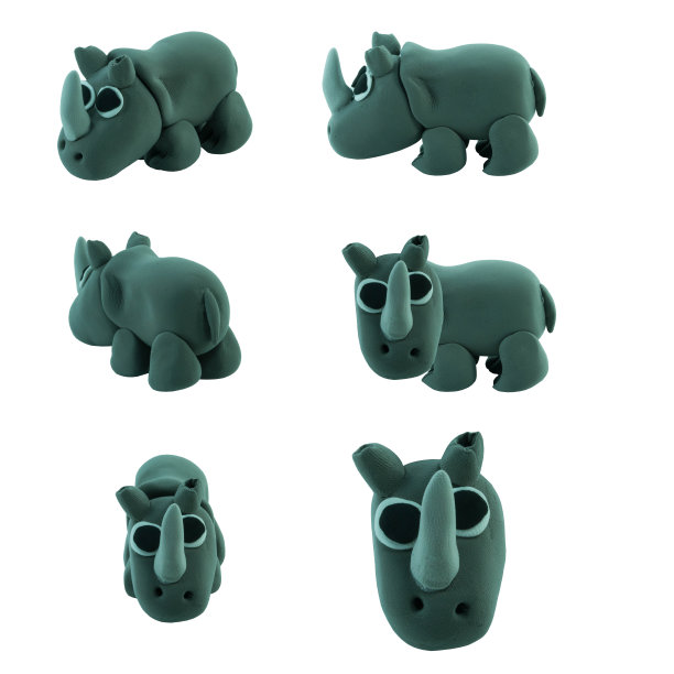 一套由橡皮泥制成的灰犀牛图片下载