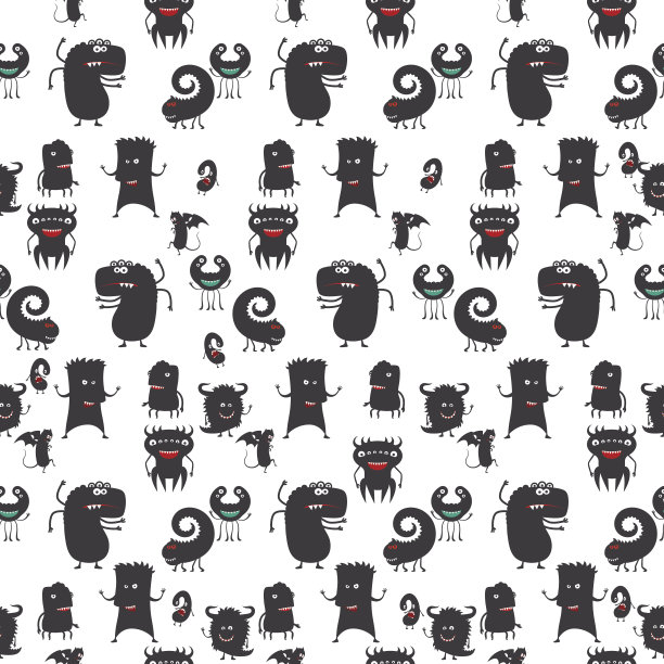 卡通多数剪影无缝图案图片下载