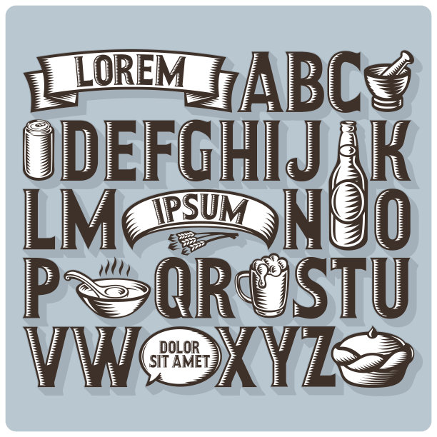 一套复古的字体和设计元素素材图片