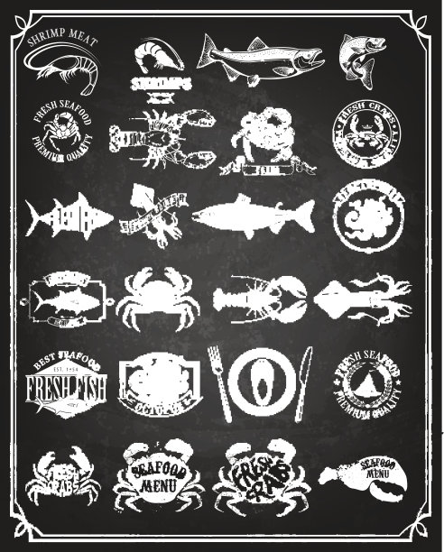 鱼和海洋动物的剪影在垃圾背景。素材图片