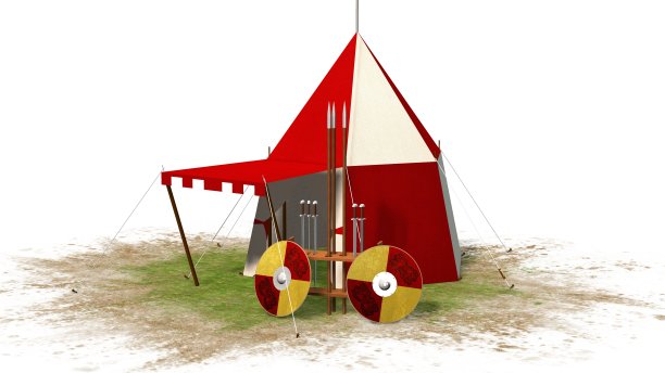 中世纪骑士帐篷和武器孤立在白色图片下载