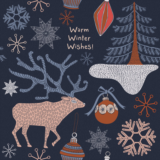 有冬天的树和鹿的圣诞卡。图片下载