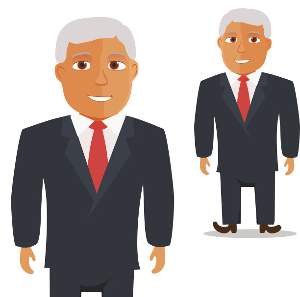 系红色领带的黑色西装男人卡通人物矢量图图片下载