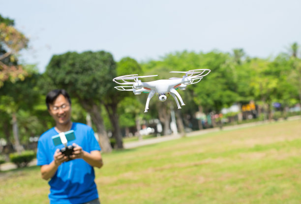 男人在公园里玩无人机素材图片