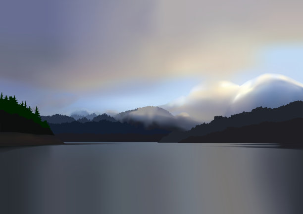 黎明时分的山湖图片下载