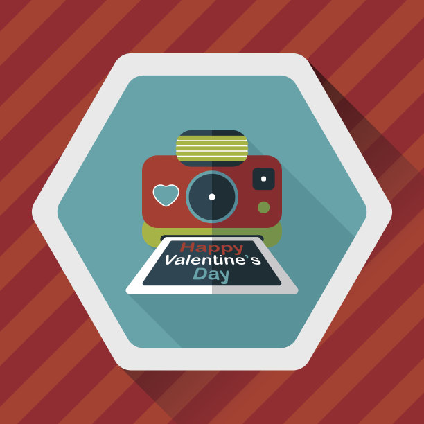 情人节相机照片与长阴影平图标，eps10图片下载