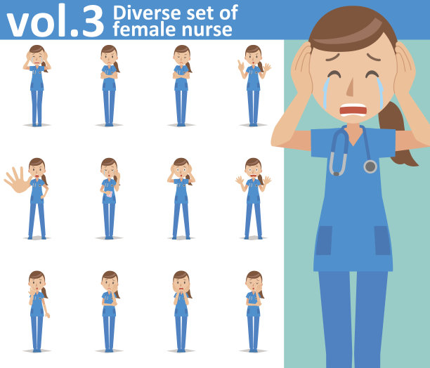 3 .白底女护士多样化组素材图片