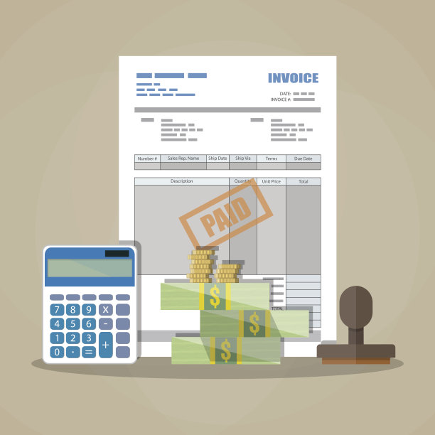 纸质发票，已付邮票，计算器，现金图片下载