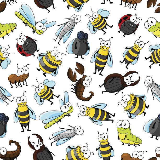 卡通可爱的虫子和昆虫无缝墙纸图片下载