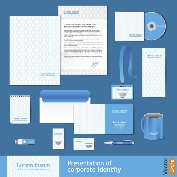 带有无缝元素的蓝色企业标识模板。图片下载