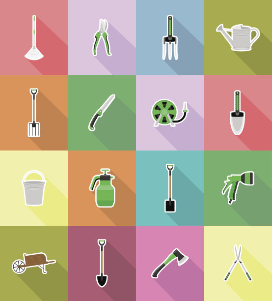 园艺工具平面图标矢量插图图片下载
