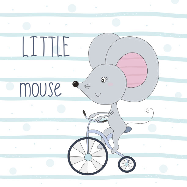 可爱的小老鼠骑自行车的卡通图片下载