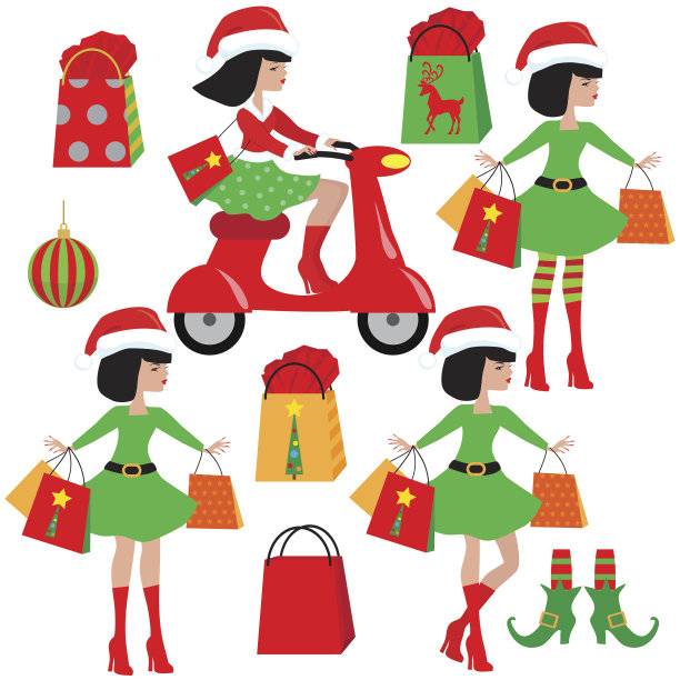 圣诞精灵女孩矢量卡通插图图片下载