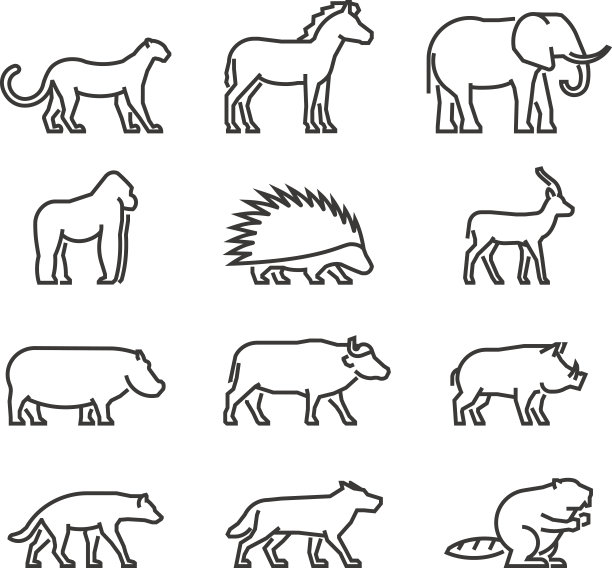 很酷的线条图标野生动物。图片下载
