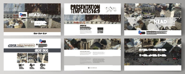 业务模板高清格式的演示幻灯片。易于编辑的抽象矢量平面设计布局。色彩缤纷的背景做成星点纹理，用于旅游商务，城市城市景观图片下载