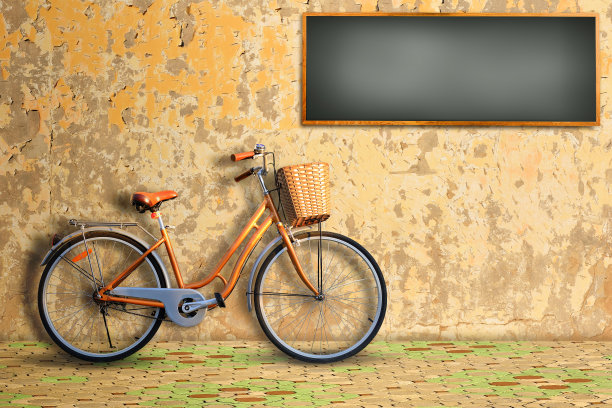 砖墙上的老式自行车。图片下载