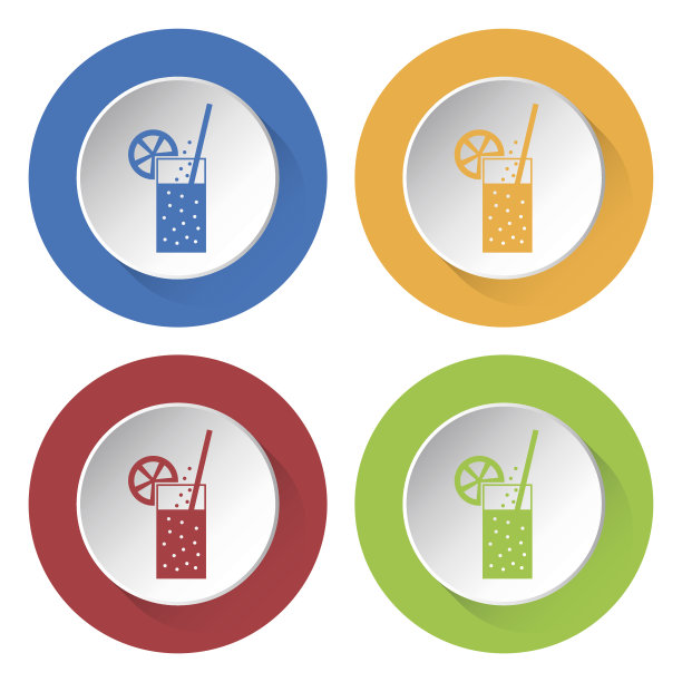 一套四个图标，碳酸饮料，吸管，柑橘图片下载