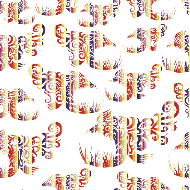 无缝多色花样与鱼。图片下载