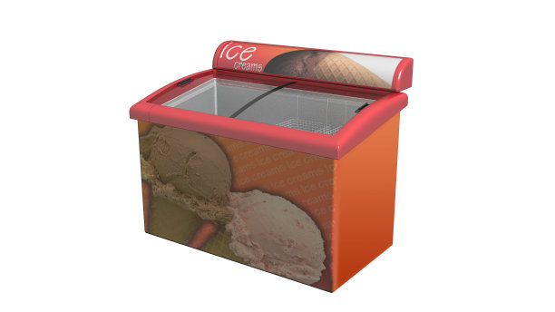 冰淇淋冰箱，展示冰箱与甜点孤立在白色图片下载