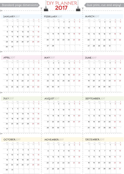 2017 DIY日历规划师设计。一周从星期一开始。图片下载
