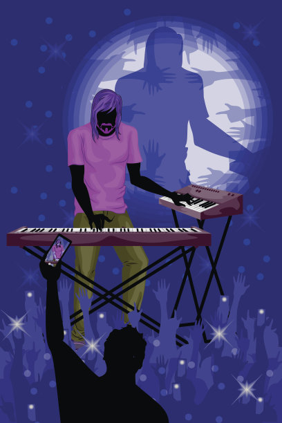 在乐队表演中弹奏键盘的男子图片下载