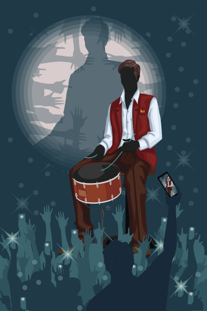 男子在乐队表演中打鼓图片下载