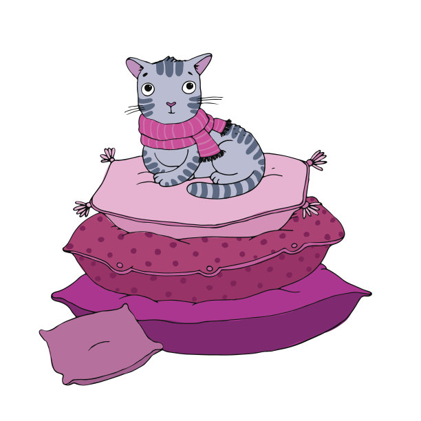 靠垫上可爱的卡通猫。图片下载