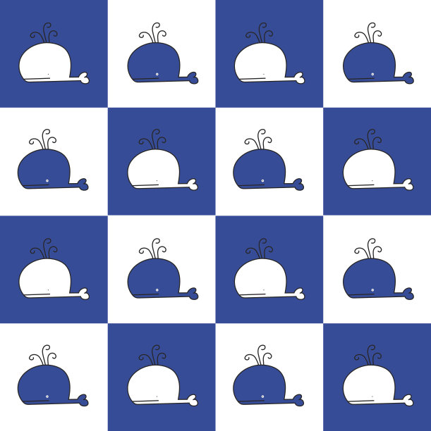 蓝鲸和白鲸矢量，插图，自由手背景图片下载