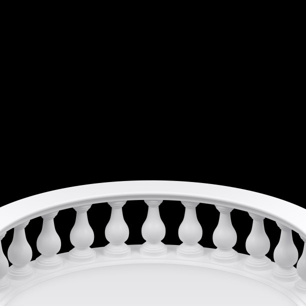 黑色背景房间，半圆形栏杆图片下载