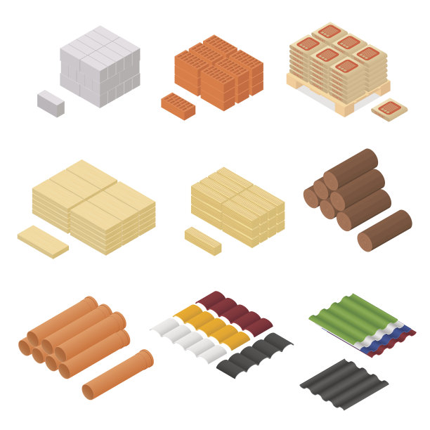 建筑材料等距视图。向量素材图片