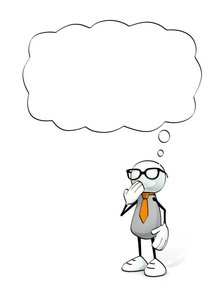 带着领带，戴着眼镜，思维气球的小个子男人图片下载