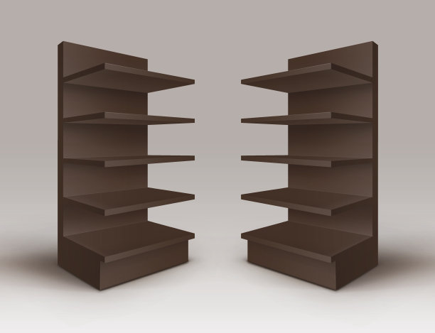 一套棕色的摊位，商店货架，货架，店面孤立图片下载