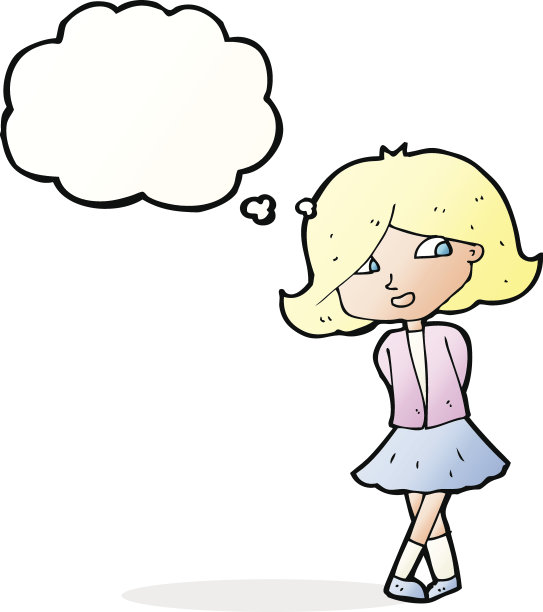 卡通快乐女孩与思想泡泡图片下载